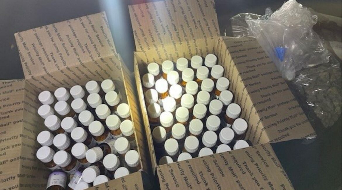 A Visalia traffic stop on Friday, April 4, 2025, for tinted windows led to the arrest of a 22-year-old man after police found $30,000 worth of Xanax pills and a pound of marijuana in his vehicle. (Visalia PD)