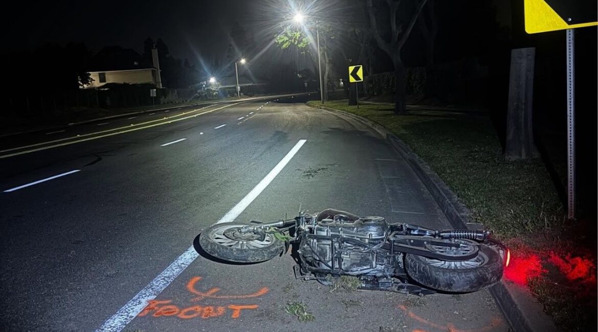 A motorcyclist was in a solo vehicle crash on Thursday, April 10, 2025, that sent him to the hospital with serious injuries. (Visalia PD)