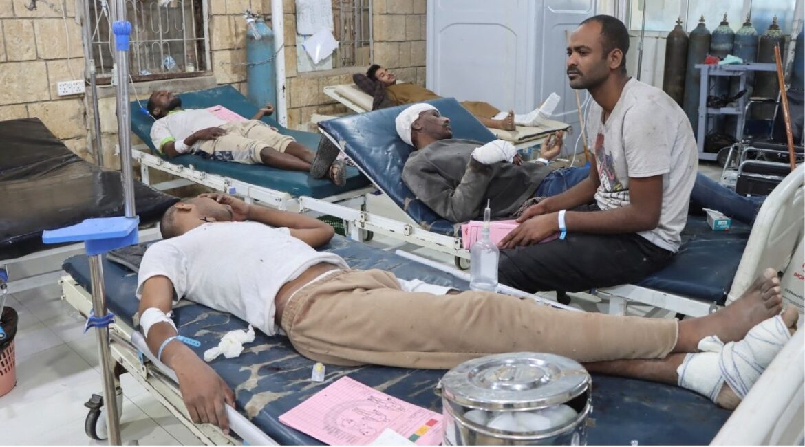 Injured African migrants lie on hospital beds after a strike hit a detention centre hosting African migrants, in Saada, Yemen April 28, 2025. (REUTERS/Naif Rahma)