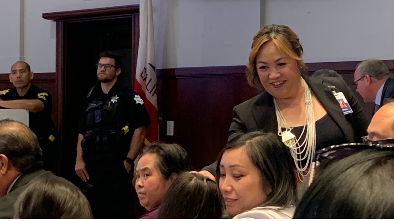 New superintendent finalist Misty Her meets with attendees on Wednesday, April 23, 2025, before being named as the district's choice. (GV Wire/Edward Smith)