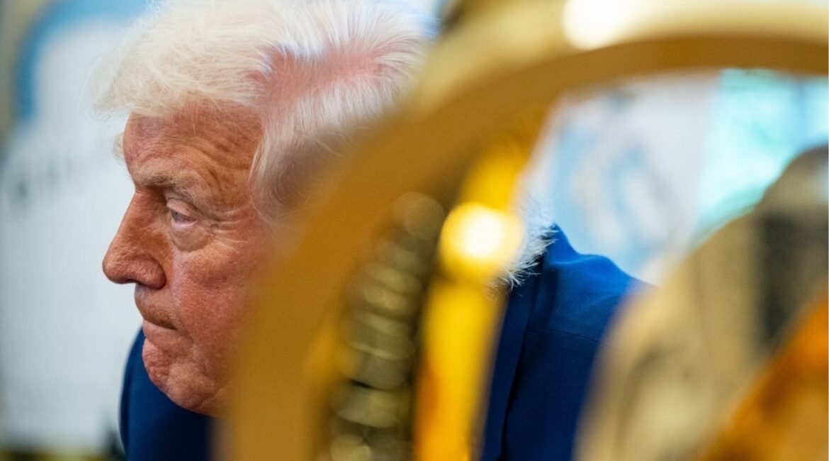 President Donald signs executive orders in the Oval Office of the White House in Washington, on Wednesday, April 9, 2025. White House officials clarified on Thursday that the 125% tariff on goods from China announced on Wednesday was in addition to a 20% tariff added since President Donald Trump returned to office — and on top of other preexisting levies he already put in place. (Eric Lee/The New York Times)