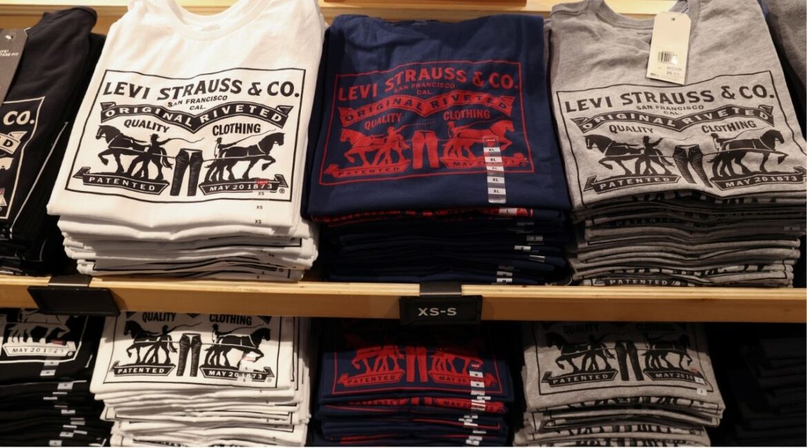 The Levi Strauss & Co. label is seen on clothes in a store at the Woodbury Common Premium Outlets in Central Valley, New York, U.S., February 15, 2022. (REUTERS/Andrew Kelly)