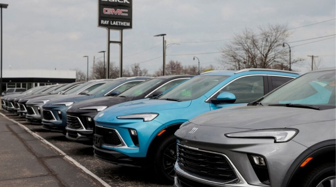 2025 Buick Encore GX SUV's sit on the lot of a Buick GMC dealership in Detroit, Michigan, U.S., April 18, 2025. REUTERS/Rebecca Cook/File Photo