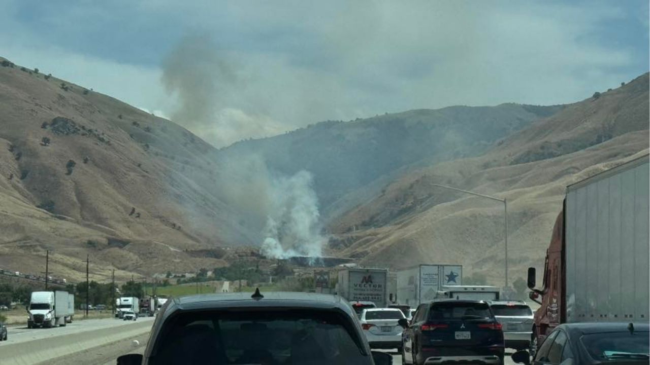 A photo of smoke coming from a fire on the Grapevine on Monday, May 12, 2025. (CHP)