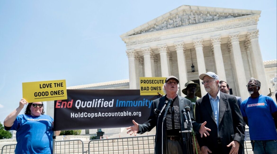 Ben Cohen, left, and Jerry Greenfield, co-founders of Ben & Jerrys, speak during a protest in Washington on Thursday, May 20, 2021. Ben Cohen, a co-founder of the ice cream brand, was among a group that interrupted a Senate hearing on Wednesday, protesting Congress’s funding of Israel’s military. (Stefani Reynolds/The New York Times)