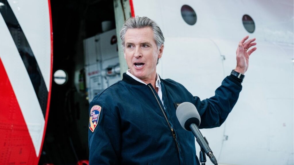 Gov. Gavin Newsom discusses California state firefighting operations in Sacramento on April 24, 2025. In a budget presentation planned for May 14, Newsom will call on California to scale back health care for undocumented immigrants to help balance the state budget, retrenching on his desire to deliver “universal health care for all.” (Andri Tambunan/The New York Times)