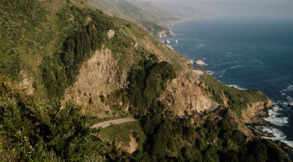 Aerial view of the Pacific Coast Highway in Big Sur, California