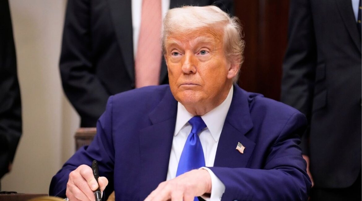 President Donald Trump signs an executive order related to drug prices, in the Roosevelt Room of the White House in Washington, Monday, May 12, 2025, in Washington. (AP/Mark Schiefelbein)