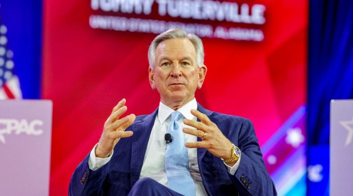 U.S. Senator Tommy Tuberville (R-AL) speaks at the Conservative Political Action Conference (CPAC) annual meeting in National Harbor, Maryland, U.S., February 22, 2024. REUTERS/Amanda Andrade-Rhoades/File Photo