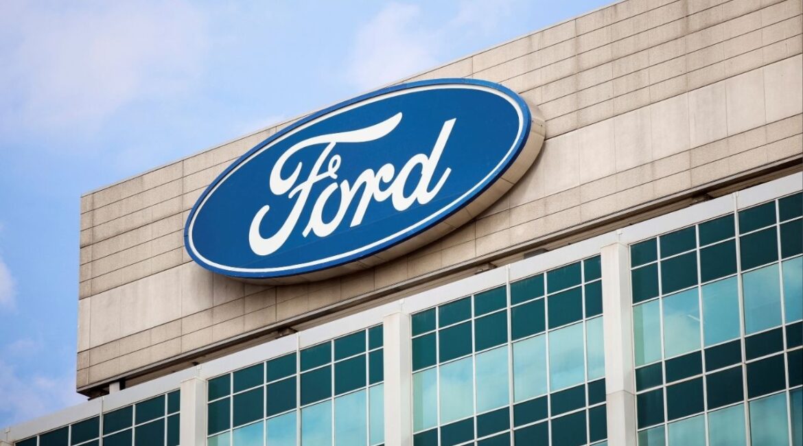 A Ford logo is seen on the Ford Motor World headquarters in Dearborn, Michigan, U.S., March 12, 2025. (Reuters/Rebecca Cook)