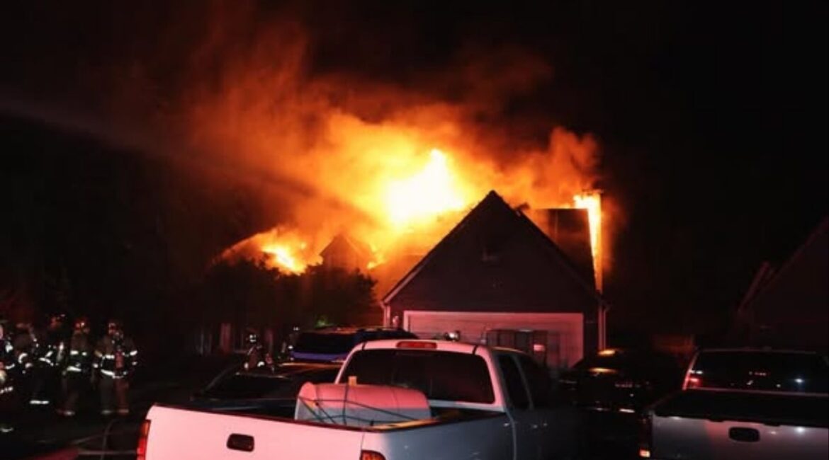 A Fresno home was destroyed in an early morning arson fire that injured a firefighter and displaced a family of eight. (Fresno FD)