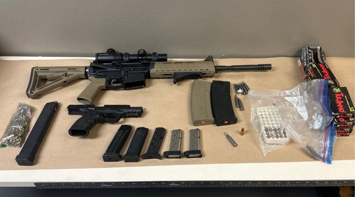 A convicted felon was arrested in Fresno County after investigators found a rifle, handgun, and ammunition while serving a search warrant. (Fresno PD)