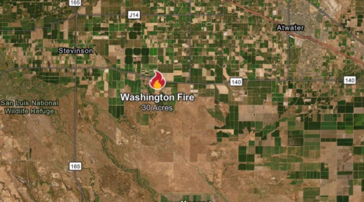 A wildfire broke out Monday, June 23, 2025, in Merced County near Highway 140 and Washington Boulevard has already burned 30 acres. (CalFire)