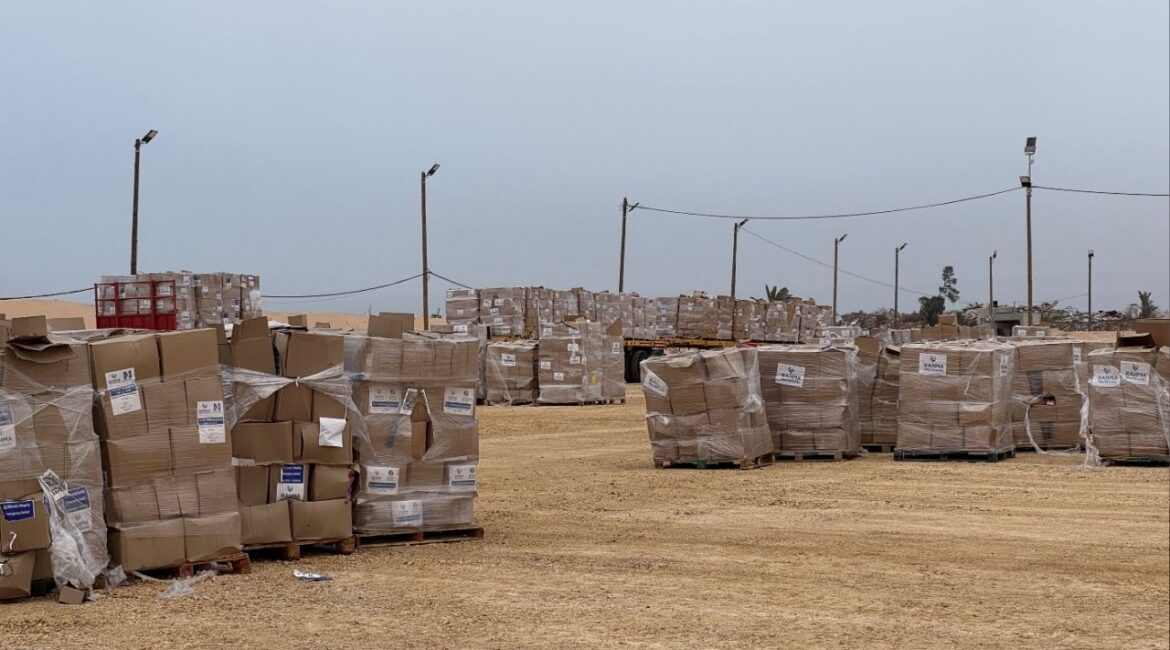 Boxes of aid are stacked as Gaza Humanitarian Foundation said it has commenced operations to begin distribution of aid, in Rafah, in the southern Gaza Strip, May 26, 2025. (Reuters File)