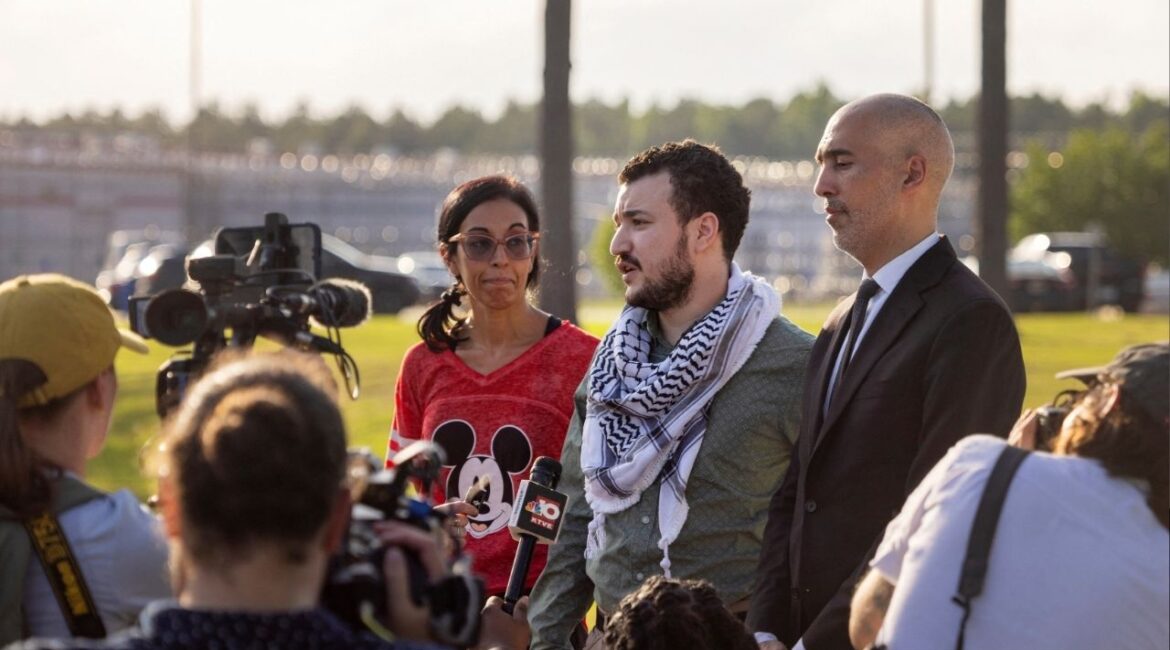 Columbia University graduate Mahmoud Khalil speaks to media after being released from immigration custody in Jena, Louisiana, U.S. June 20, 2025. (Reuters/Kathleen Flynn)