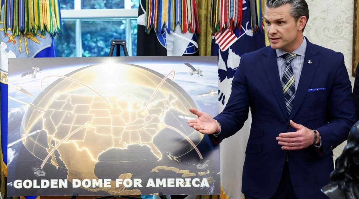 Defense Secretary Pete Hegseth speaks about the Golden Dome missile defense shield, in the Oval Office of the White House in Washington, D.C., U.S., May 20, 2025. (Reuters File)