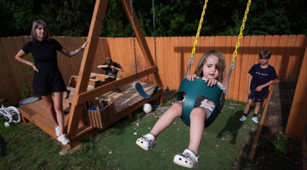 Eileen Lamb, from left, who was diagnosed with autism as an adult, watches over her children, Charlie Lamb and Jude, right, who also have autism, and daughter Billie, Monday, May 12, 2025, in Austin, Texas. (AP/Eric Gay)