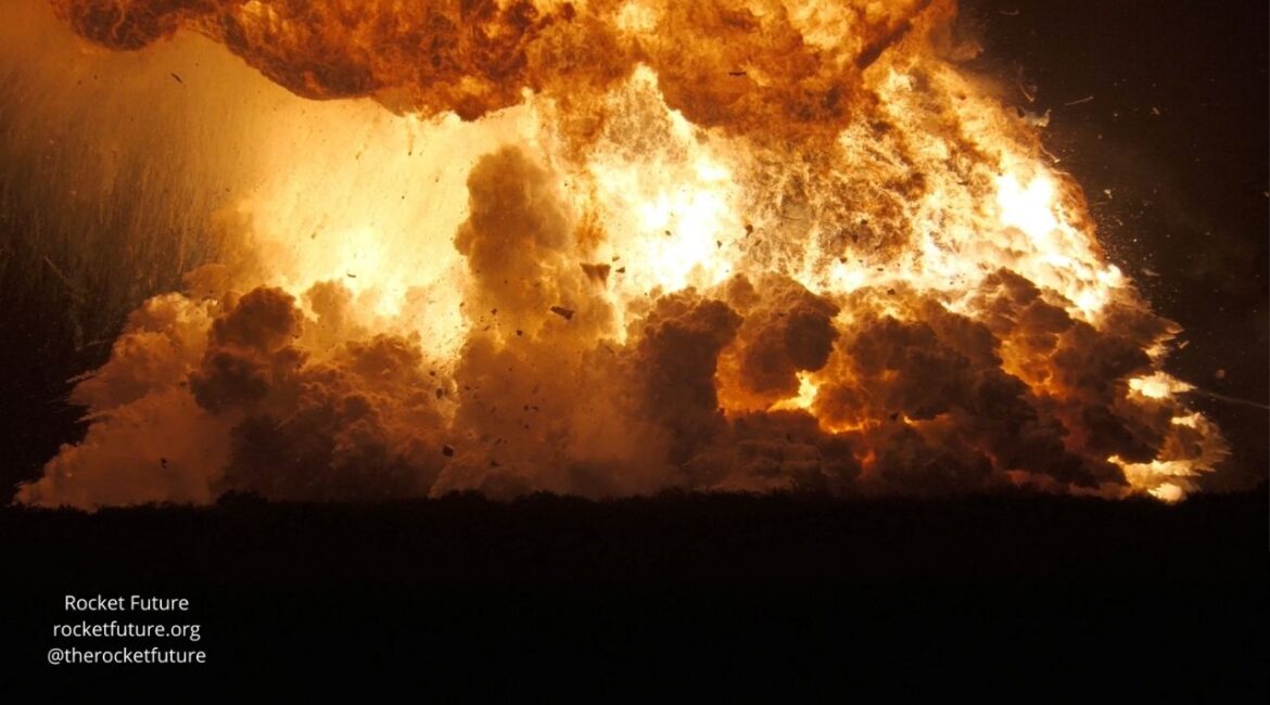 Flames rise as a SpaceX rocket explodes in Brownsville, Texas, U.S., June 18, 2025, in this screengrab obtained from a social media video. TheRocketFuture via X/via REUTERS