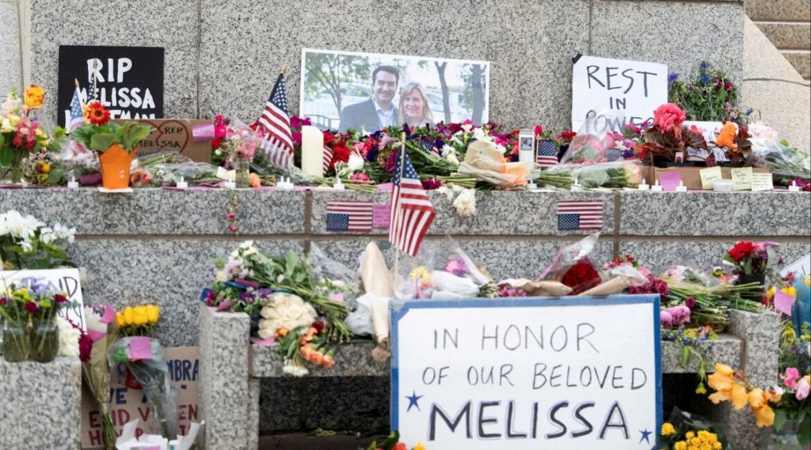 Flowers and hand-written messages sit at a memorial outside the Minnesota State Capitol in honor of Democratic state assemblywoman Melissa Hortman and her husband Mark, after a gunman killed them, in St. Paul, Minnesota, U.S., June 15, 2025. (Reuters/Tim Evans)