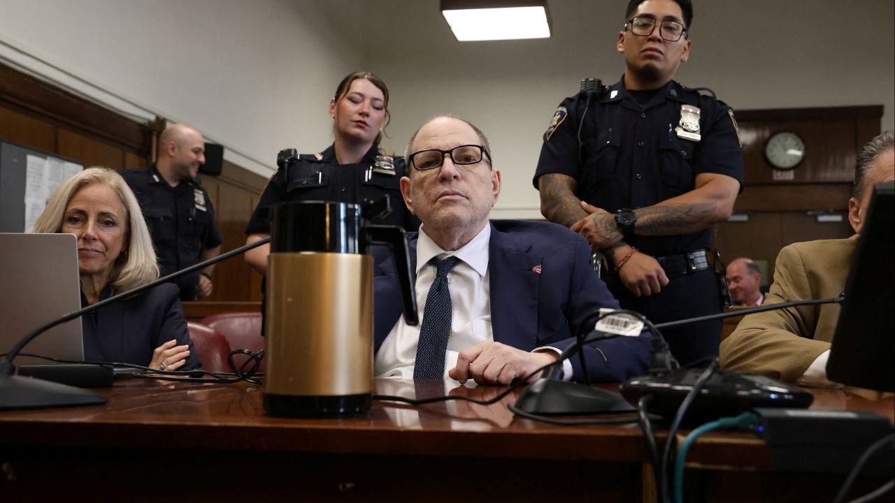 Former Hollywood film producer Harvey Weinstein appears in Manhattan Criminal Court for his retrial on rape and sexual assault charges in New York City, U.S., June 12, 2025. Jefferson Siegel/Pool via REUTERS