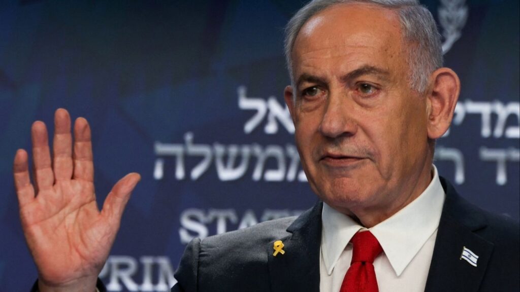Israeli Prime Minister Benjamin Netanyahu speaks during a press conference, in Jerusalem, May 21, 2025. REUTERS/Ronen Zvulun/Pool/File Photo