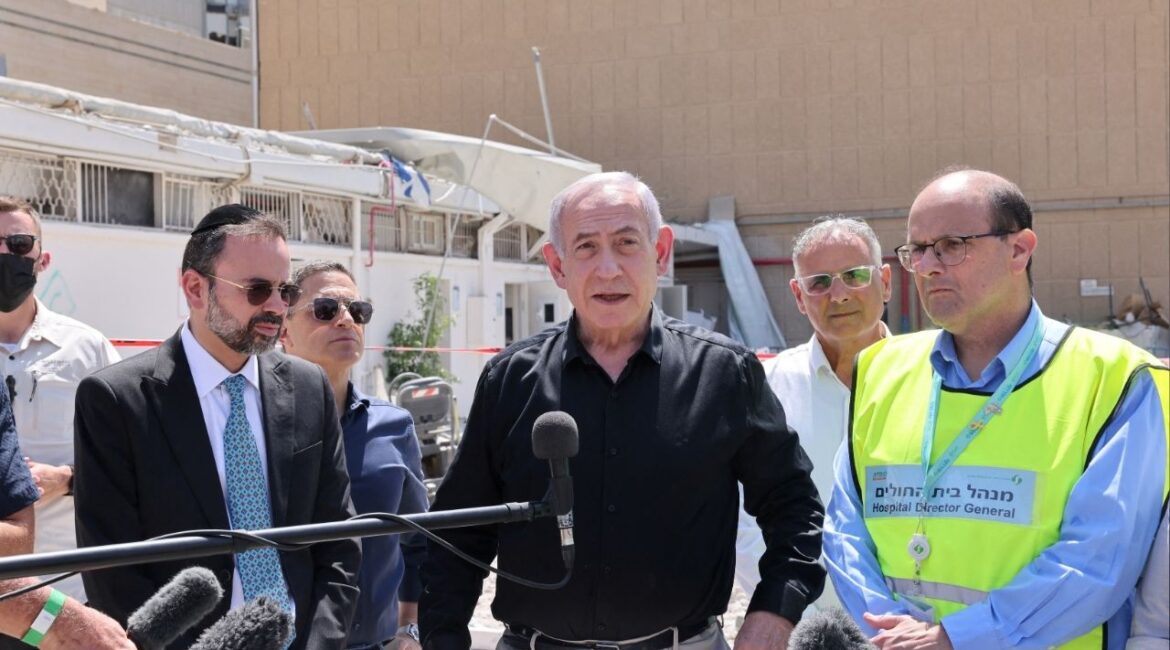 Israeli Prime Minister Benjamin Netanyahu visits the Soroka hospital complex, after it was hit by a missile fired from Iran, in Beer Sheva, Israel on 19 June 2025. Marc Israel Sellem/Pool via REUTERS