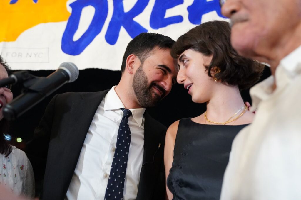 Zohran Mamdani celebrates with his wife, Rama Duwaji