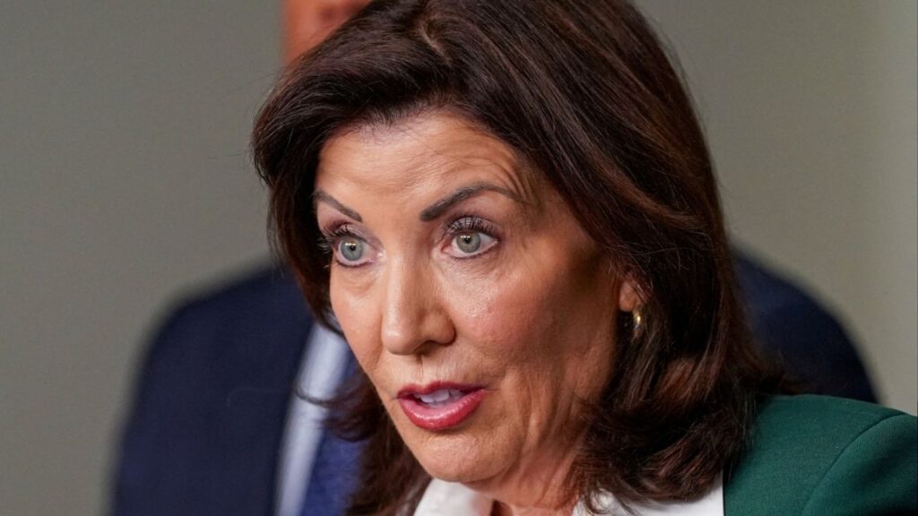 New York Governor Kathy Hochul holds a press conference in New York, U.S., March 3, 2025. (Reuters File)