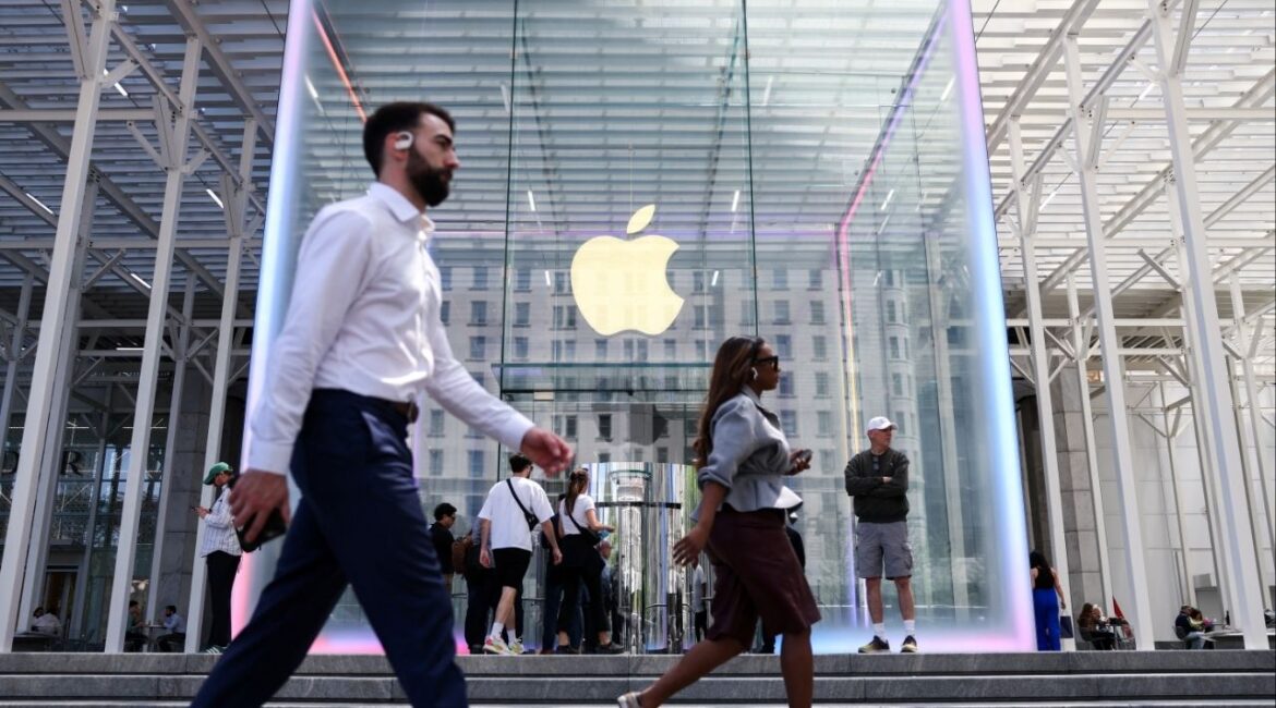 People walk by the Apple store on Fifth Avenue in New York City, U.S., May 1, 2025. (Reuters File)