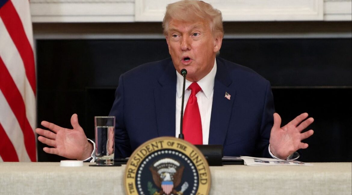 President Donald Trump speaks during an Invest America Roundtable in the State Dining room, at the White House, in Washington, U.S., June 9, 2025. REUTERS/Evelyn Hockstein