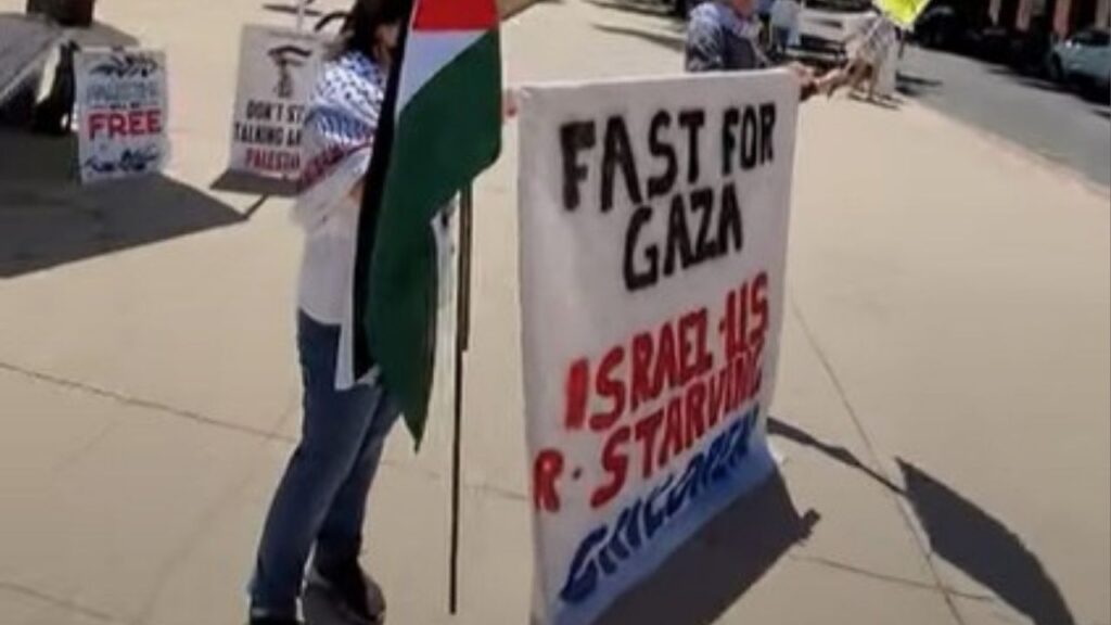 Six Fresno residents are participating in a nationwide “Fast for Gaza” movement, consuming only 250 calories a day to protest the humanitarian crisis and highlight the reported starvation conditions in Gaza. (Raza Against War)