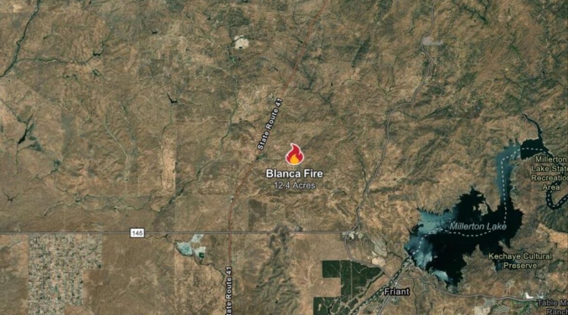 The Blanca Fire, burning 12 acres northwest of Lake Madera Country Estates in Madera County, remains active with 0% containment and no reported injuries or structural damage as the cause is under investigation as of Monday, June 30, 2025. (CalFire)