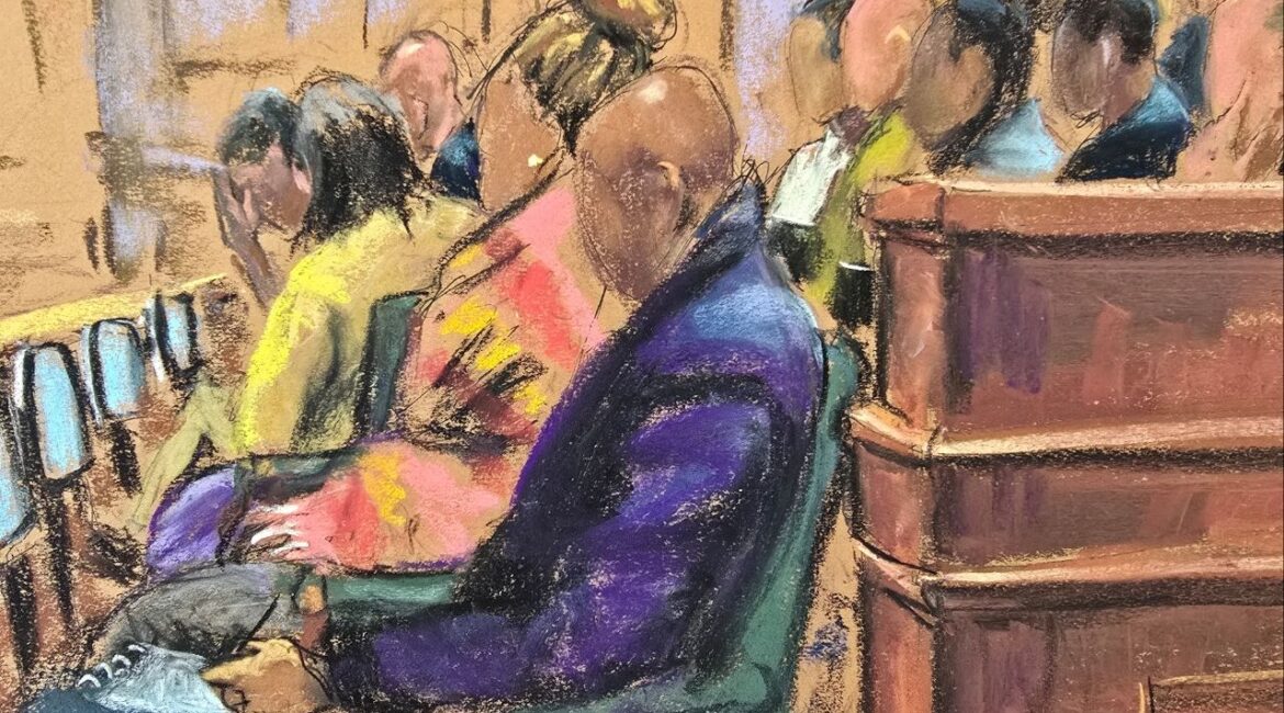 The jury sit during Sean "Diddy" Combs' sex trafficking trial in New York City, New York, U.S., June 12, 2025, in this courtroom sketch. (Reuters/Jane Rosenberg)