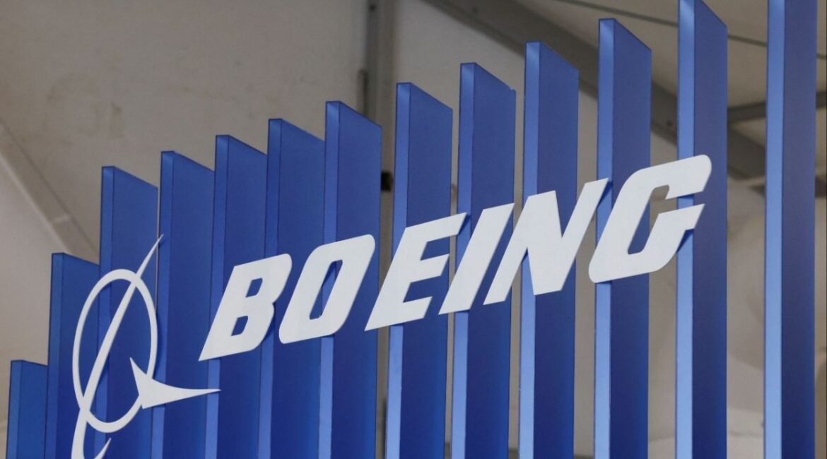 The logo of Boeing company is displayed at the Australian International Airshow in Avalon, Australia March 26, 2025. REUTERS/Hollie Adams/ File Photo