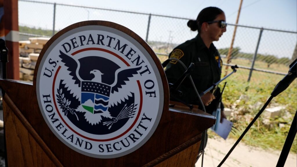 The seal of the U.S. Department of Homeland Security is seen in Del Rio, Texas, U.S., September 19, 2021. (Reuters File)