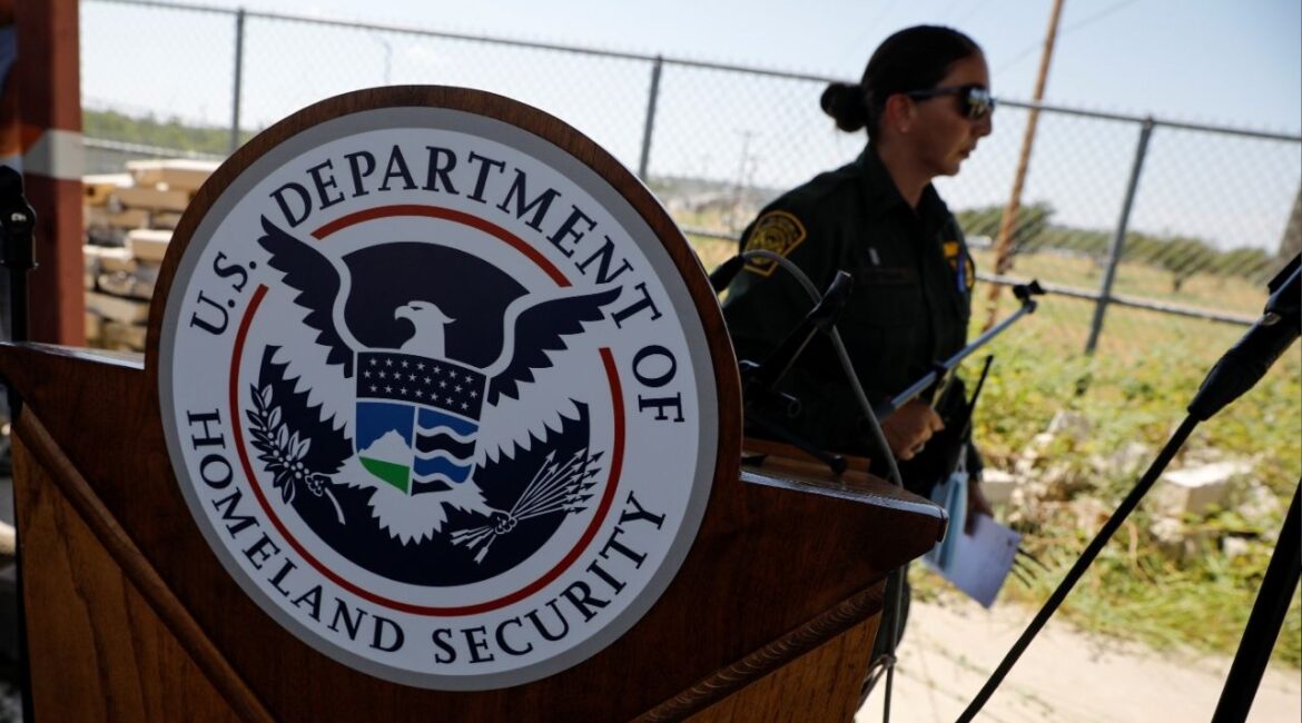 The seal of the U.S. Department of Homeland Security is seen in Del Rio, Texas, U.S., September 19, 2021. (Reuters File)