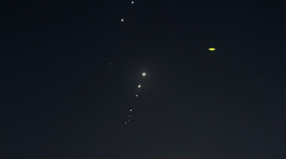 Traces are seen in the sky after Iran's armed forces say they targeted The Al-Udeid base in a missile attack, as seen from Doha, Qatar, June 23, 2025. REUTERS/Stringer