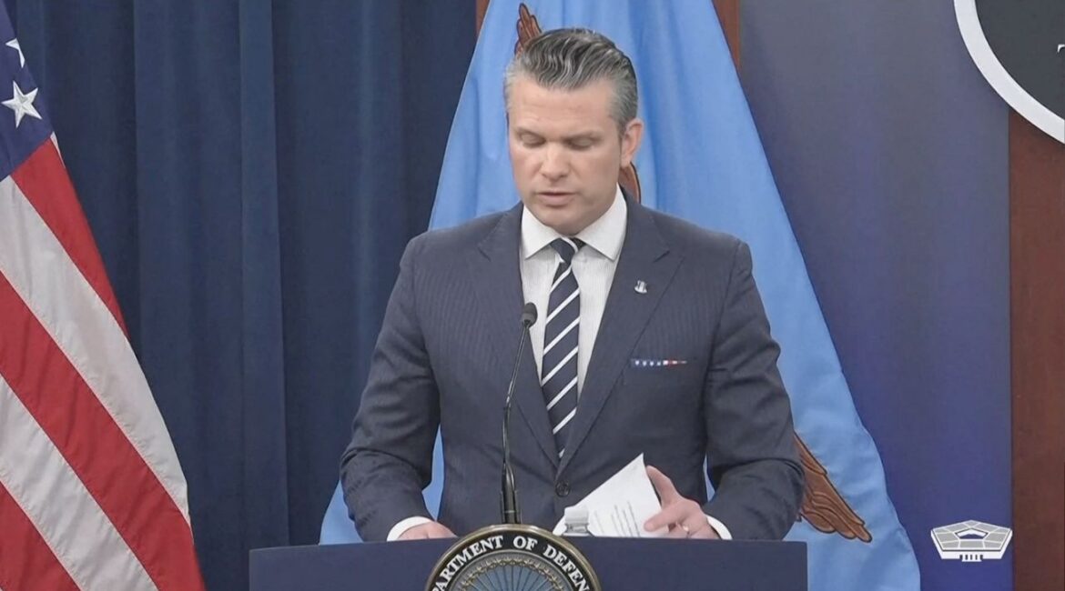 U.S. Secretary of Defense Pete Hegseth holds a briefing at the Pentagon, after the U.S. struck Iranian nuclear facilities, during the Israel-Iran conflict, in Arlington, Virginia, U.S., June 22, 2025 in this still image taken from handout video. Reuters TV/U.S. Department of Defense/Handout via REUTERS