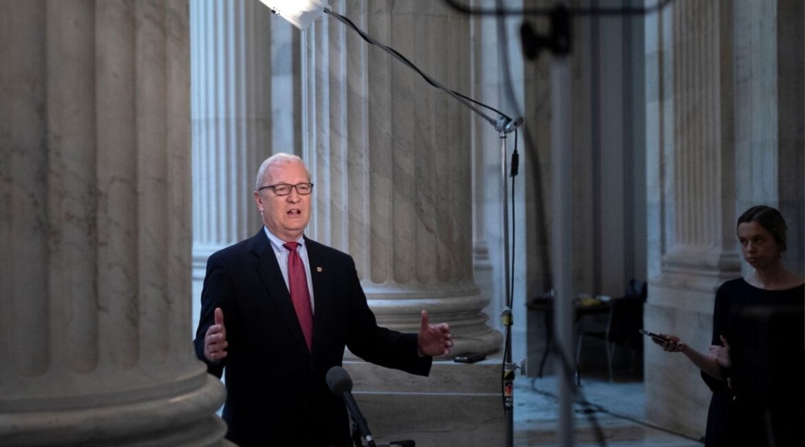 U.S. Senator Kevin Cramer (R-ND) speaks during a television interview on Capitol Hill in Washington, U.S., March 31, 2022. (Reuters File)