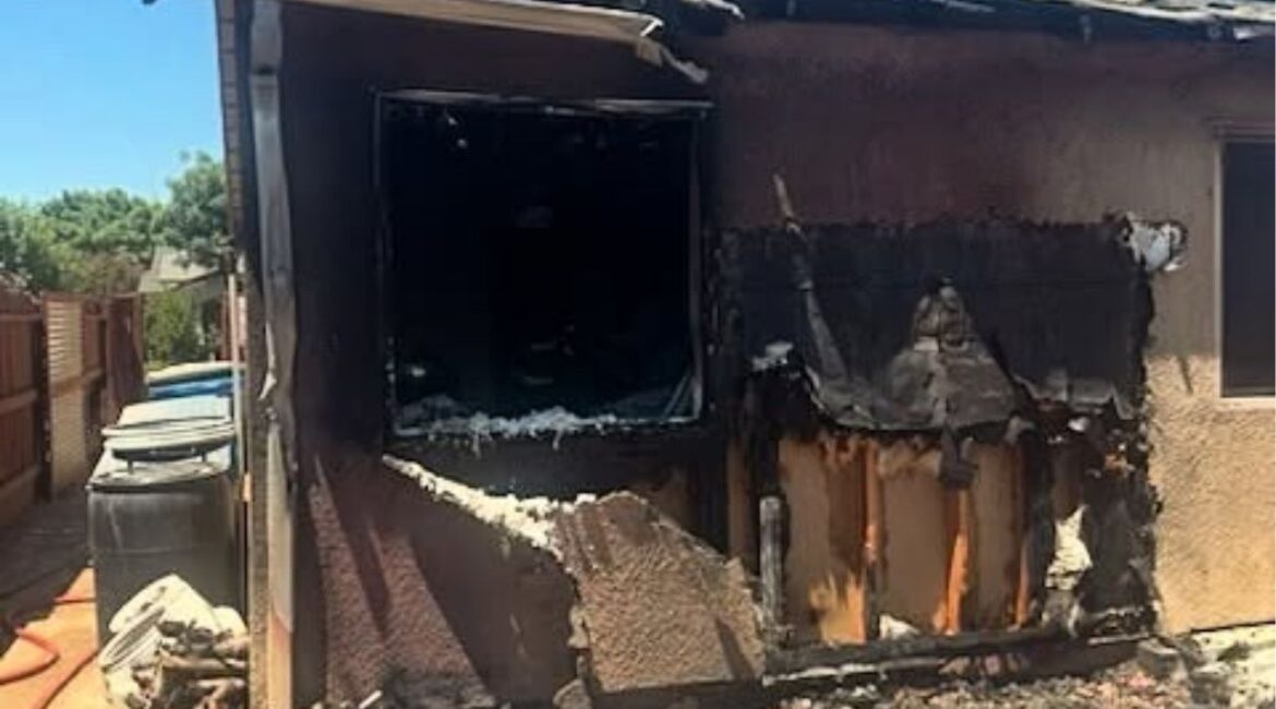 A fire sparked by oily rags displaced a Fresno family and damaged their home Thursday, July 31, 2025, but firefighters rescued three dogs, a chameleon, and a turtle with no injuries reported. (Fresno FD)