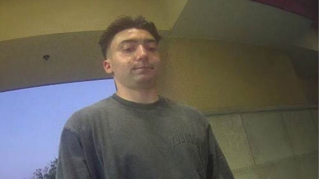 A photo of the suspect, Audrik Matevosian, 21, of Clovis, getting money from Robert Boyajian's bank account on Sunday, July 13, 2025. (Madera County SO)