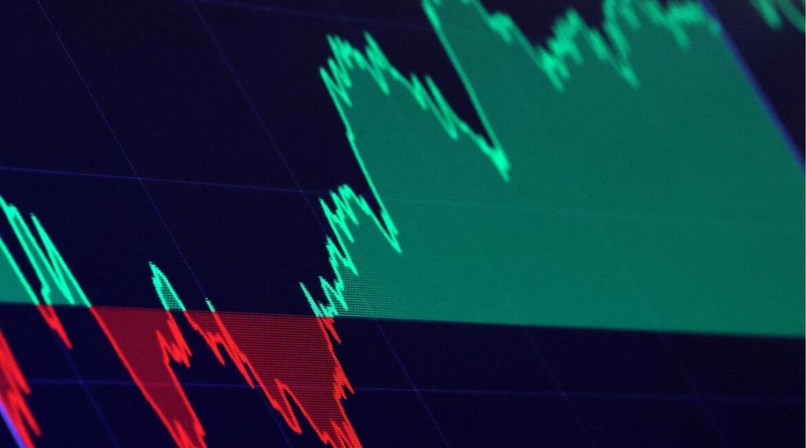 A screen displays charts the Dow Jones Industrial Average after the closing bell on the floor at the New York Stock Exchange (NYSE) in New York City, U.S., April 11, 2025. (Reuters File)