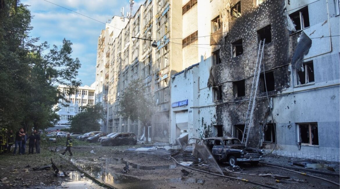 A view shows buildings damaged during Russian drone and missile strikes, amid Russia's attack on Ukraine, in Lviv, Ukraine July 12, 2025. REUTERS/Stringer