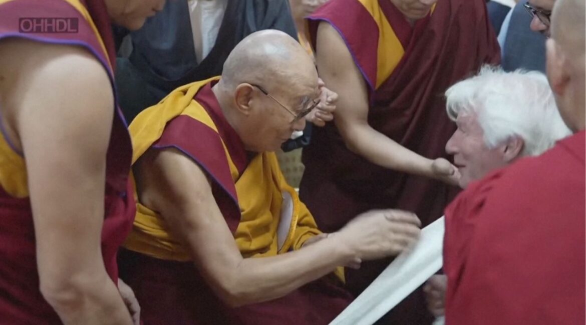 Dalai Lama blesses actor Richard Gere in Dharamsala, India June 30, 2025, in this screen grab from a video. Reuters TV/via REUTERS.