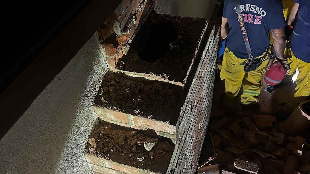 Fresno Firefighters dismantle a Fresno home's chimney on Friday, July 18, 2025. (Fresno FD)
