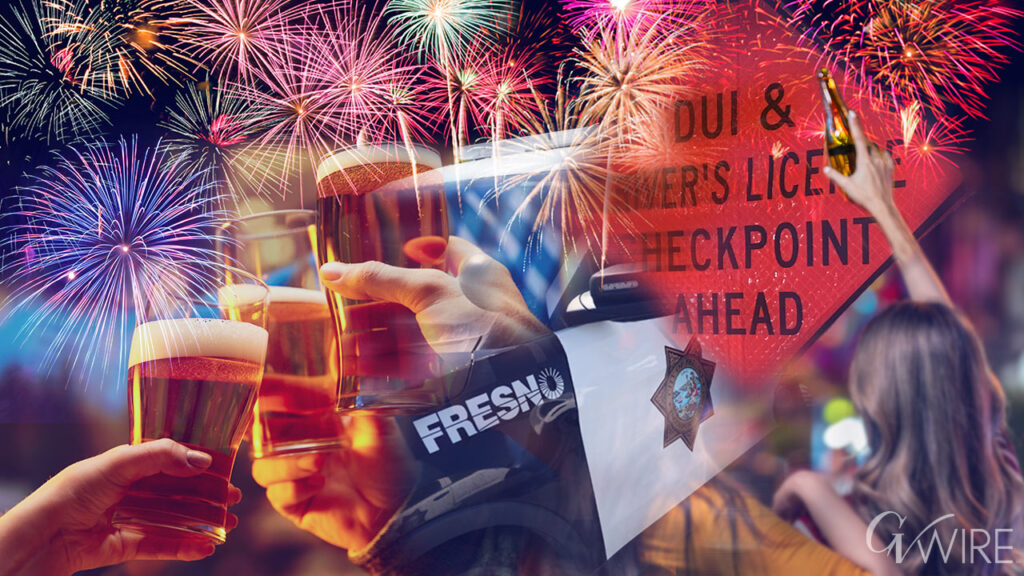Fresno Police arrested nine people for DUI and cited 20 others during a Friday, July 4, 2025, checkpoint that screened 227 vehicles. (GV Wire Composite/Paul Marshall)
