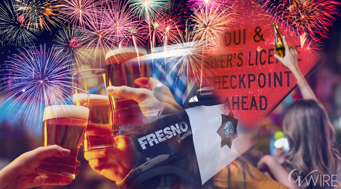 Fresno Police arrested nine people for DUI and cited 20 others during a Friday, July 4, 2025, checkpoint that screened 227 vehicles. (GV Wire Composite/Paul Marshall)