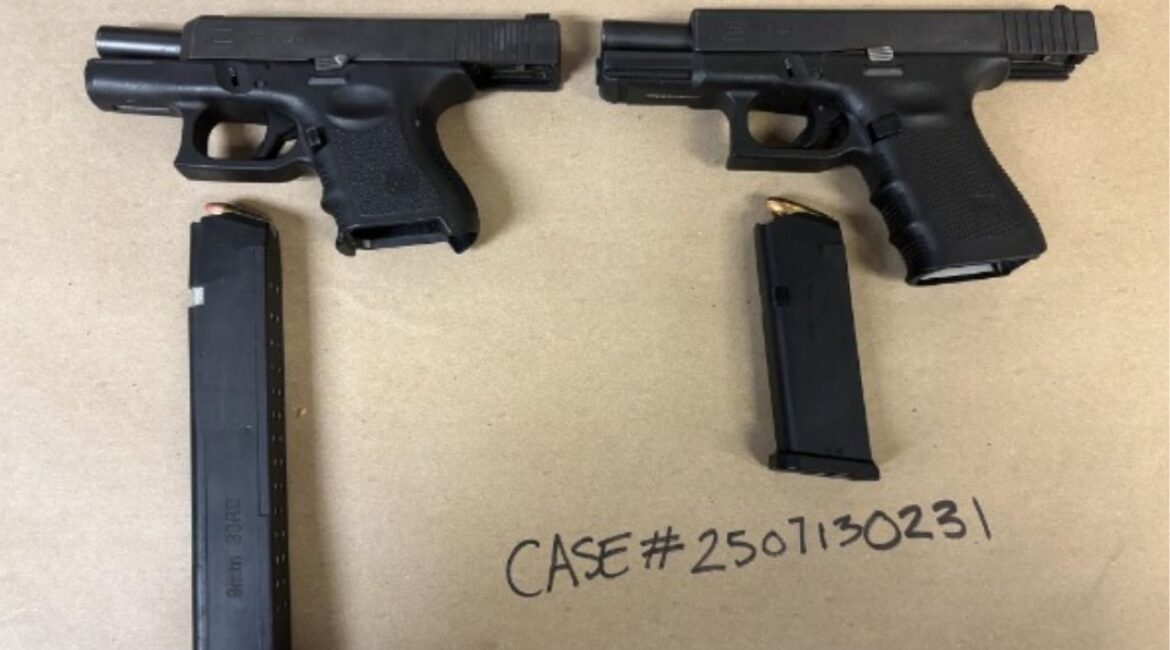 Fresno police arrested a 19-year-old felon found asleep in a parked car with two firearms, one of which was stolen. (Fresno PD)