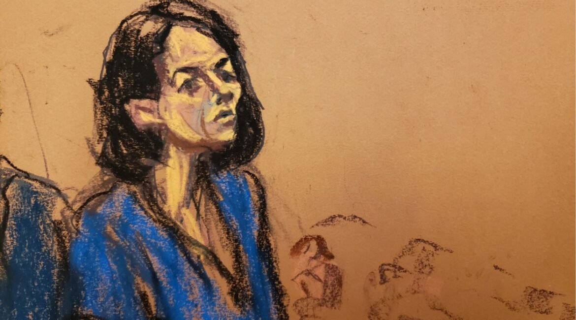 Jeffrey Epstein associate Ghislaine Maxwell stands at the podium to address Judge Alison Nathan during her sentencing in a courtroom sketch in New York City, U.S. June 28, 2022. (Reuters File)