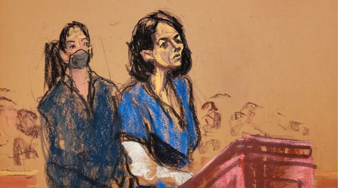 Jeffrey Epstein associate Ghislaine Maxwell stands at the podium to address Judge Alison Nathan during her sentencing in a courtroom sketch in New York City, U.S. June 28, 2022. (Reuters File)